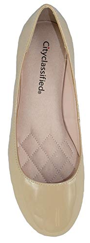 City Classified Women Shoes Ballet Flats Formal Basic Slip On Round Toe Thesis Beige Patent 6.52