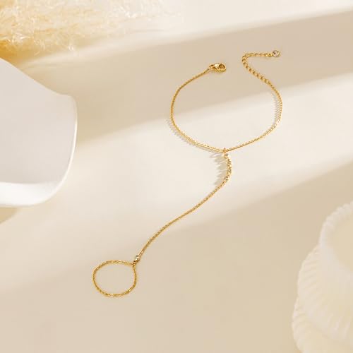 Image of Hand Chain Bracelet for Women Trendy, Dainty Silver Beaded Finger Ring Bracelet Non Tarnish Minimalist Adjustable Simple Cute Silver Bracelets Waterproof Fashion Jewelry