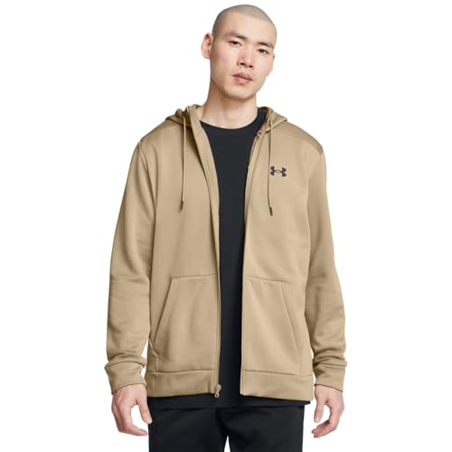 Under Armour Men's ArmourFleece Full Zip Hoodie, 299 BEIGE, SM - image 1