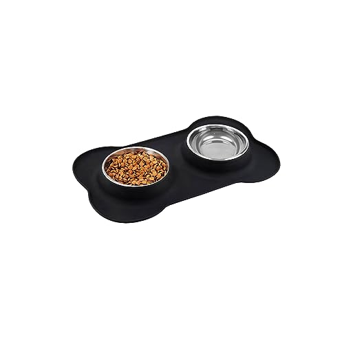Dog Bowls Puppy Bowl with Mat Tray - Stainless Steel Double Bowls Non Slip Dog Bowls for Small Dogs Puppies Kittens Cats Food Water Feeding