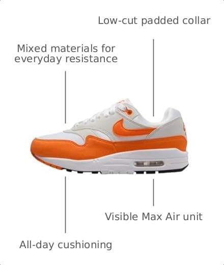 Image of Nike Air Max 1 Women's Shoes, Light Bone /Magma Orange /Neutral Grey, Size 5.5
