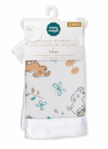 Image of Lulujo Security Lovey Blankets | Unisex Softest Breathable Cotton Muslin Security Blanket Set with Silky Satin Trim | Neutral Comforting Blanket for Girls & Boys | 16in x 16 in | Sparky Puppy
