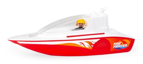 Lena BOAZZ Feuerwehrboot 36 cm, Spielzeugboot Indoor und Outdoor geeignet, für Kinder ab 2 Jahren, Kabine zum öffnen, Zwei Sitzplätze Plus Spielfigur, Rot