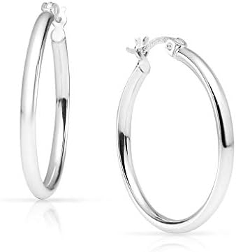 SOLIDSILVER- Sterling Silver Lightweight High Polished Click Top Hoop Earrings | 30mm