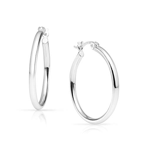 Solidsilver- Sterling Silver Lightweight High Polished Click Top Hoop Earrings | 30Mm #TOP2