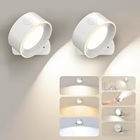 Giliwosy 2 Stück LED Wandleuchte Innen, 3 Farbmodi, 360° Magnetisch Drehbar, USB-C Aufladbar, Wandlampe Akku Dimmbar für Schlafzimmer, Wohnzimmer, Kinderzimmer Treppenhaus Flur-Weiß