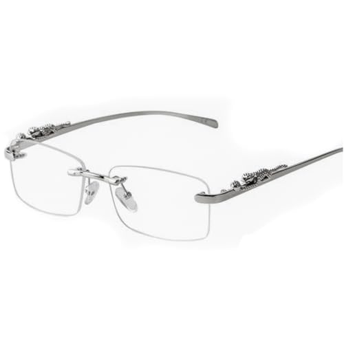 Vintage Small Narrow Rimless Square Silver Metal Wire Frames Unisex Trendy 90’s Hip Hop Retro Luxury Leopard Arms Frameless Glasses Rectangle Designer Clear Lens Eye Glasses For Men And Women2