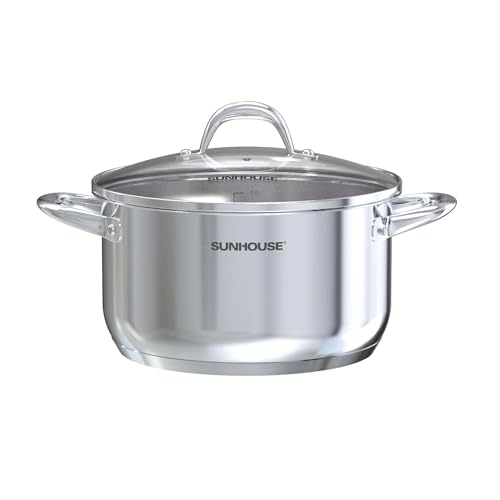 SUNHOUSE Stainless Steel Stock Pot - 11 Quart Heavy-Duty Induction Cooking Pot with Visible Lid for...