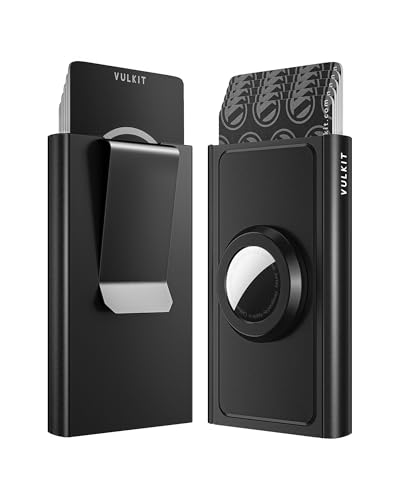VULKIT Minimalist Wallet with Money Clip and Airtag Holder, Slim Metal POP UP Credit Card Holder RFID Blocking, Black