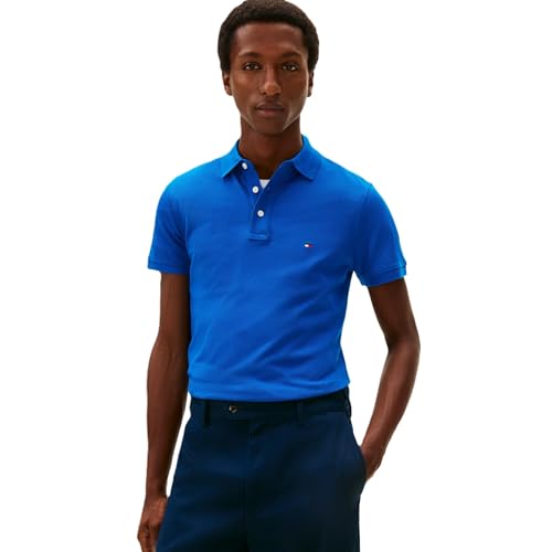 Image of Tommy Hilfiger Men's Short Sleeve Polo Shirts in Slim Fit with Stretch and Organic Pique Cotton