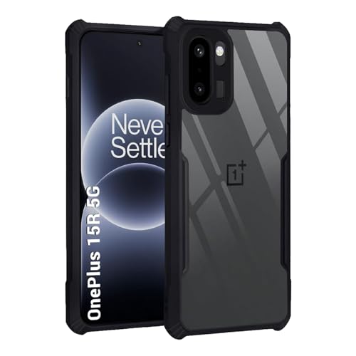 Image of NSTAR Shock Proof Clear Protective Back Case for Oneplus 15R 5G | Acrylic Crystal Clear 360 Degree Protection- (PC & TPU, Black Bumper)