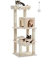 PAWZ Road 116cm Cat Tree Medium Cat Tower with 4 Sisal Scratching Posts, Metal Frame Large Hammock and Cozy Condo, Activity Center Stable and Sturdy, Size M Beige