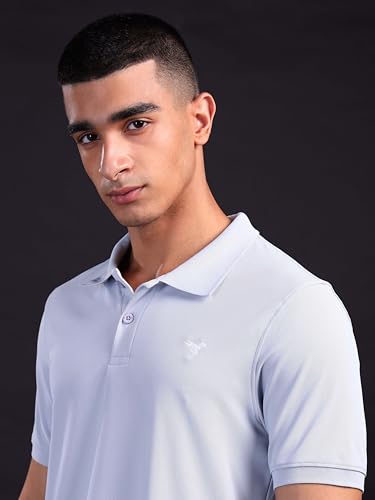 Image of TECHNOSPORT Men's Solid Slim Fit Polo Collar T-Shirt MATPIQ Half Sleeve Button Polyester for Gym Running Workout UPF50+ Anti Odour