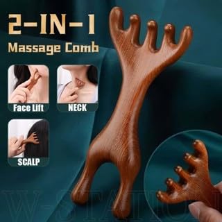 Image of Flavoma Natural Wood 7-Finger Antler Hair and Scalp Massager | Wood Design Multi-Functional | Multifunctional Meridians Scalp Massage Gua Sha | Scalp Massage No Static Head Massager Physical Therapy