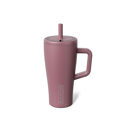 Image of BruMate Era 20 oz Tumbler with Handle and Straw | 100% Leakproof Insulated Tumbler with Lid and Straw | Made of Stainless Steel | Cup Holder Friendly Base | 20oz (Rose Taupe)