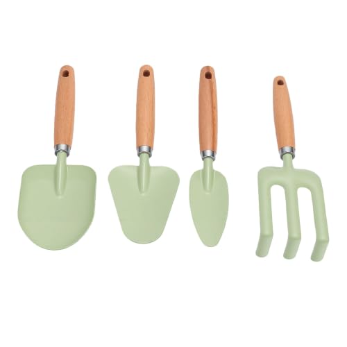 Onythral Other Gardening Tools 4 Pack Hand Rake Shovel Spade 7 Inch Wooden Handle with Hanging Hole for Sandbox Beach Backyard Play, Iron Heads for Toddlers Ages 3-8 Kids Gardening Tools, (Green) - Image 3