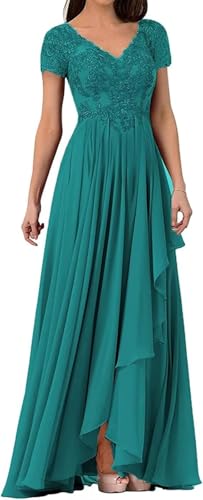 V Neck Mother of The Bride Dress Long Wedding Guests Dresses for Women Lace Appliques Chiffon Formal Evening Party Gowns