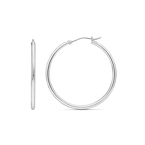 14k White Gold Classic Round Hoop Earrings (30mm (1.2 inch))