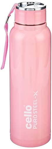 Image of CELLO Puro Steel-X Benz 1200 Insulated Water Bottle For Office 970 ml, Pink | Easy to Carrying Loop, Wide Mouth Leak Proof & Rust Resistant Inner Steel Insulated Water Bottles For School Kids & Travel
