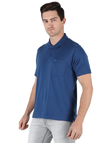 Image of Monte Carlo Mens S.Blue Plain Collar T-Shirt |22203401-167