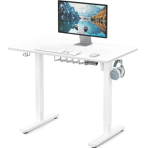SHW 40 x 22 Inches Electric Height Adjustable Sit to Stand Desk, White