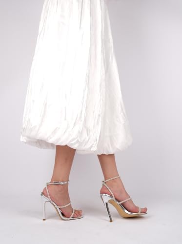Image of richealnini Rhinestone Stiletto Heels Sandals for Women Crystal Straps Buckle Up Party Dress