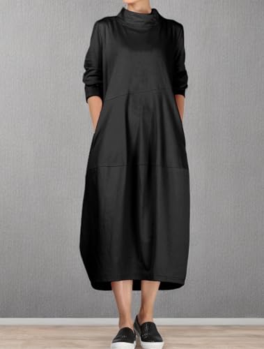 Minibee Women's Casual Loose Dress Turtleneck Long Baggy Autumn Sweatshirts Long Sleeve with Pockets4