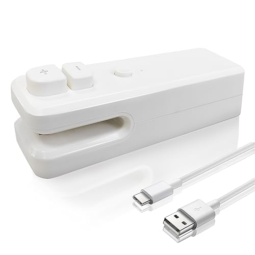 AXYWINBO® Mini Sellador de Bolsas de Plastico, Sellado Térmico 2 en 1, Recargable, Para Almacenamiento de Alimentos, Aperitivos, Frutas, Galletas (Blanco)