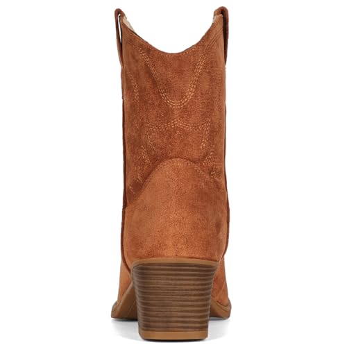 Image of IXU Cowboy Boots for Women Ankle Cowgirl Booties Wide Mid Calf Pointed Toe Western Boots Short Chunky Classic Booties