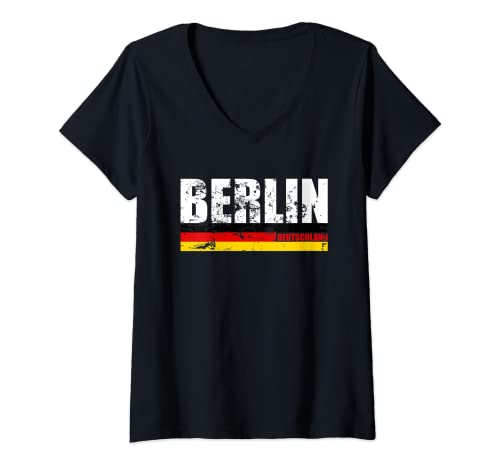 Womens Berlin City Germany Flag - Deutschland Travel Souvenir Idea V-Neck T-Shirt, Black