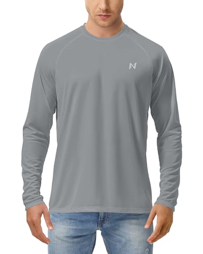 isnowood Sun Protection Shirts for Men, UPF 50+ Long Sleeve, UV Quick Dry Rash Guard Swim Shirt for Fishing Hiking Running