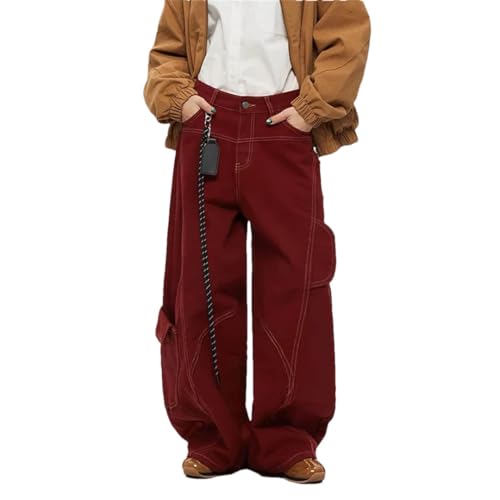 Men's High Waist Length Jeans Pockets Hip-Hop Baggy Cargo Pants Casual Y2K Grunge Street Denim Trouser