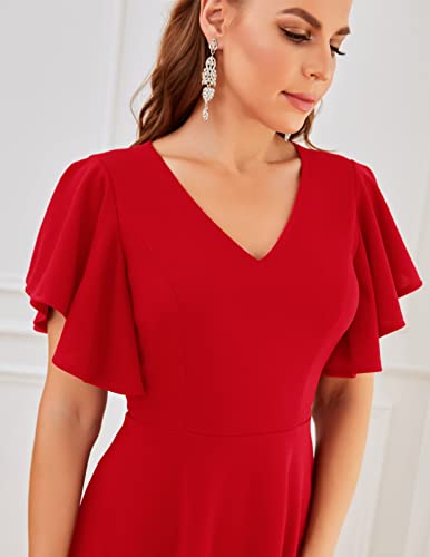 Image of Bridesmay Women's Formal Wedding Guest Dress for Women 2026 Short Sleeve Fit and Flare Tea Party Dresses