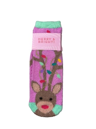 MERRY & BRIGHT HOLLY DEER bath body SHEA INFUSED LOUNGE SOCKS Cozy Lounge Socks One Size Fits All