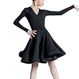 Libaobaoyo Girls Ballroom Dance Dress Long Sleeve 2 Piece Bodysuit Skirt Latin Tango Performance Outfits 4-16 Y Black