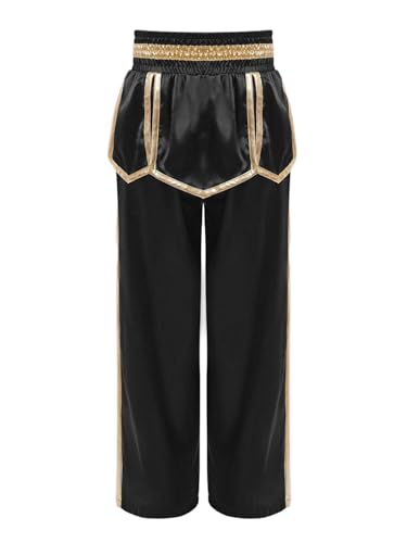 TiaoBug Kids Boys Halloween Trousers Metallic Trim Irregular Drapes Boxing Fighting Kickboxing Training Pants2