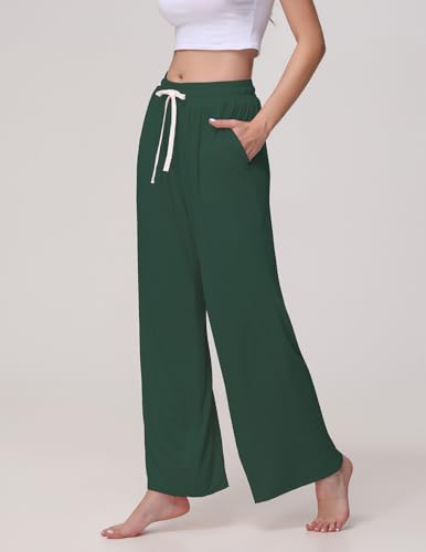 Image of Veseacky Women's Wide Leg Lounge Pants Yoga Pajamas Comfy Stretch Drawstring Pajamas Puls Size Dance Bottoms S-4XL