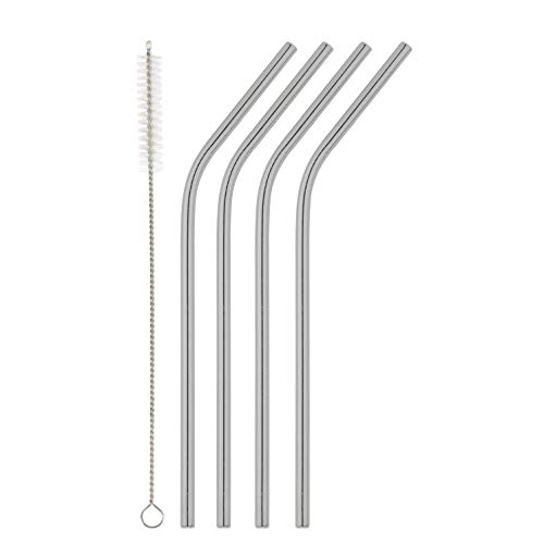 Homiu Stainless Steel Drinking Straws Set of 4 with Cleaning Brush Reusable Washable Non-Toxic