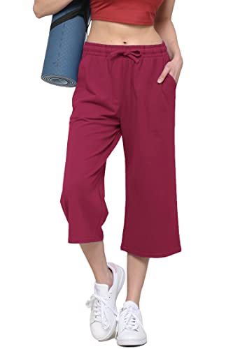 Image of Lock and Love Womens Capri Pants Loose Yoga Pants Wide Leg Drawstring Comfy Lounge Pajama Capris Sweatpants with Pockets