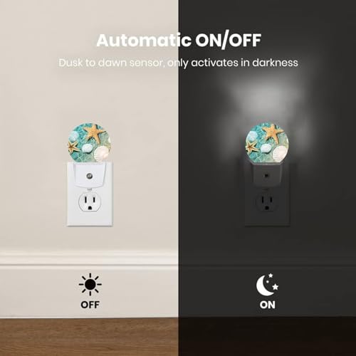 Image of Starfish and Sea Plug-in Night Light Dusk to Dawn Smart Sensor White Led Nightlight for Bedroom Bathroom Kitchen Hallway Stairs Hallway Energy Efficient Decor Desk Lamp