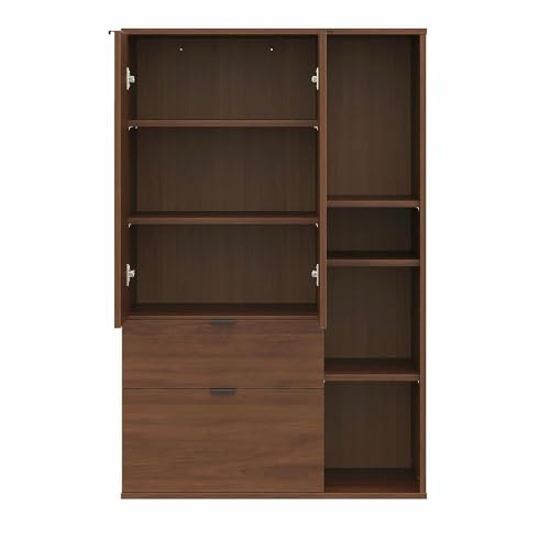 Image of Wakefit Engineered Wood Cabinet | 1 Year Warranty | Storage Cabinet for Home Kitchen Living Room | 1 Closed Compartment, 2 Drawers & 4 Open Shelves | Pattens - Columbian Walnut
