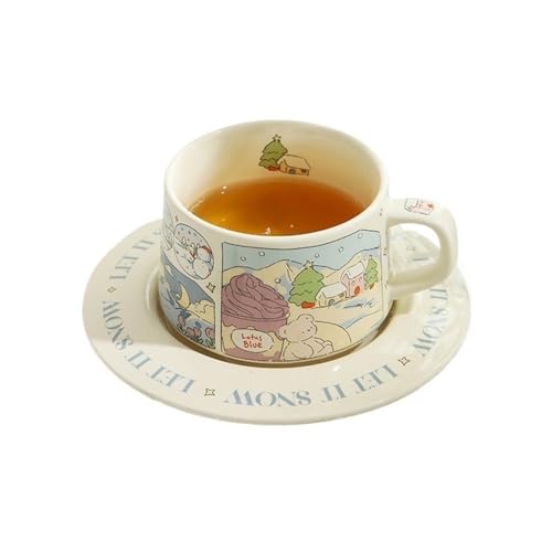 WQQYU6HKF Tazas Té de la Tarde en inglés, Taza de té Negra, Taza de té de Flores de cerámica Vintage, Juego de Taza y platillo de café Exquisito y práctico Taza de cerámica(Blue)
