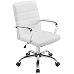 Yaheetech Adjustable Office Chair Ergonomic Swivel Leather Task Executive Chair with Back Support and Arms White