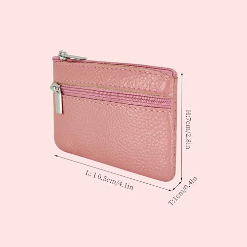 Women's Leather Portable Coin Purse, Pocket Wallet, Zipper Card Holder Wallet with Key Ring C-P-2 (Black)3