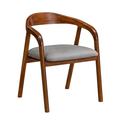 Image of Sheesham Wood Dining Chair with Upholstered Seat - Modern Scandinavian Style Solid Wood Chair for Dining Room, Living Room or Office - Honey Finish