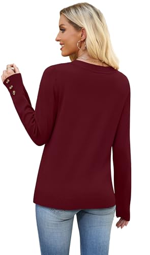 Image of WIHOLL Lightweight Sweaters for Women Long Sleeve V Neck Knit Outfits with Decorative Buttons