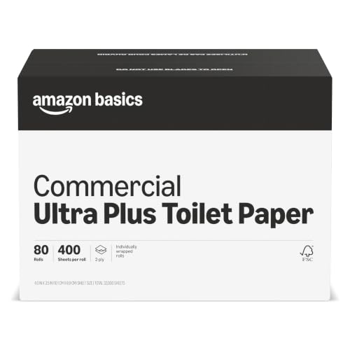 Image of Amazon Basics 2-Ply Ultra Plus Toilet Paper, Bath Tissue, Soft and Strong, Septic Safe, Unscented, 400 Sheets per Roll, 80 Individually Wrapped Rolls for Business Use (Previouly AmazonCommercial)