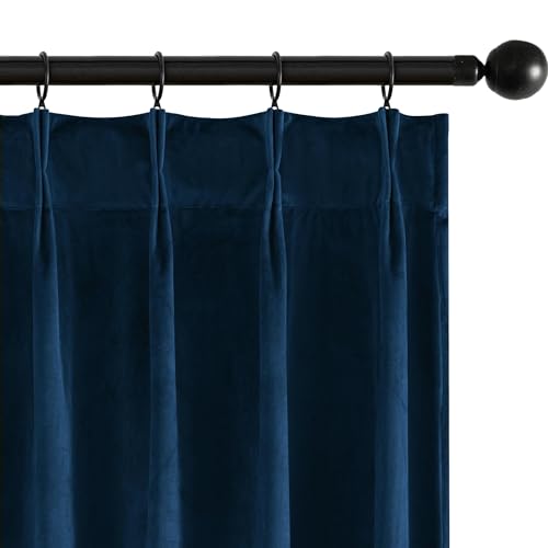 Image of MIULEE Navy Blue Velvet Curtains 90 inches Long, Pinch Pleated Blackout Drapes with Hooks, Thermal Insulated Pinch Pleat Panels for Bedroom Living Room, 2 Panels