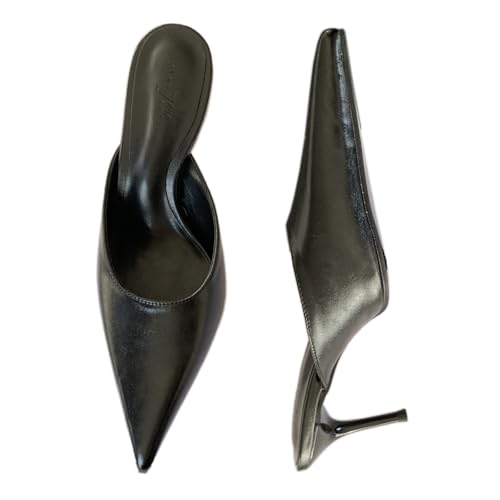 Women's Patent Leather Stiletto Pumps Pointed Closed Toe Heel Sandals Fashion Dressy Slip-on Heeled Mules for Party Prom Wedding