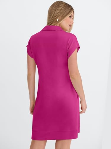 Image of ANRABESS Womens Summer Casual Half Zip Cap Sleeve Trendy Wrinkle-Free Tshirt Dress 2026 Spring Beach Vacation Short Dresses
